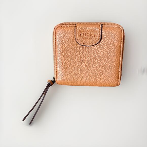 LUCKY BRAND Brown Tan Pebbled Faux Leather Bifold Wallet ZipAround Change Pocket - Picture 4 of 14